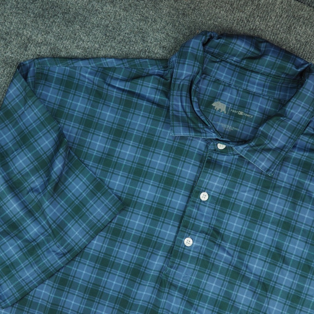 Onward Reserve Polo Mens XL Performance Blue Green Plaid Golf Shirt Preppy Sport